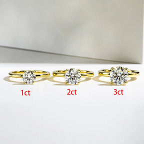 Anel Dourado de Noivado de Moissanite de 1 Ct, 2 Ct ou 3 Ct