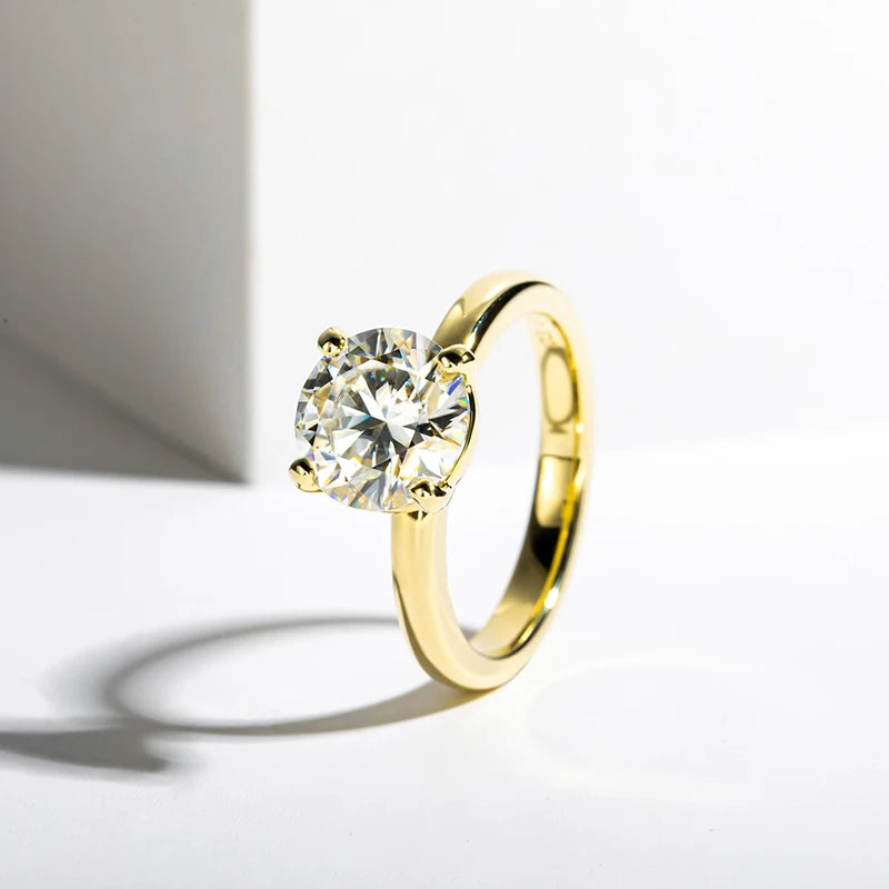 Anel Dourado de Noivado de Moissanite de 1 Ct, 2 Ct ou 3 Ct