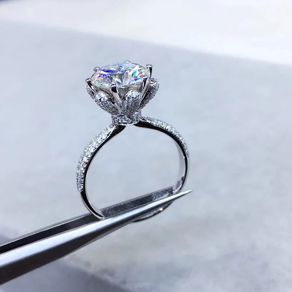 Anel de Casamento Moissanite Luxo 2ct com Certificado GRA