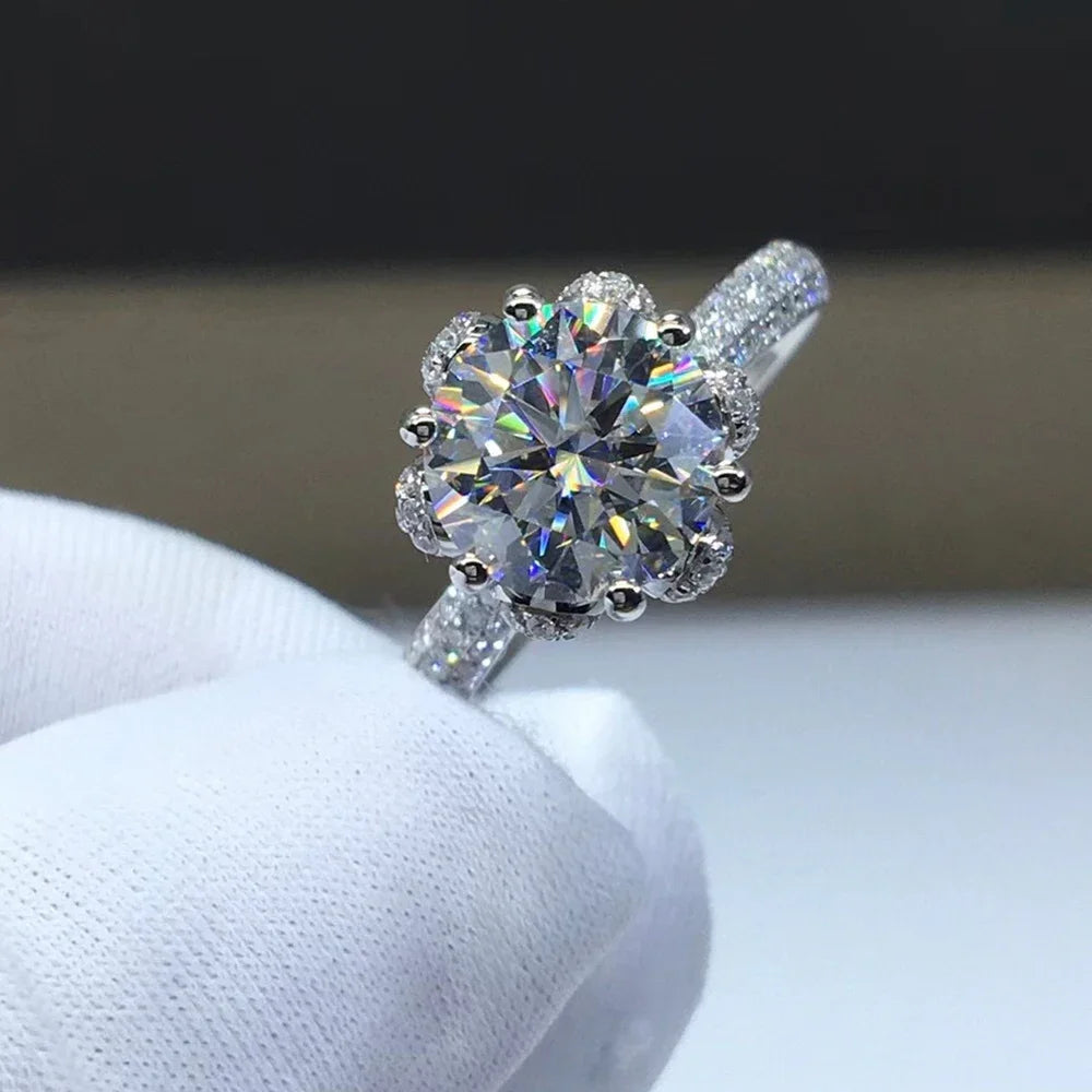 Anel de Casamento Moissanite Luxo 2ct com Certificado GRA