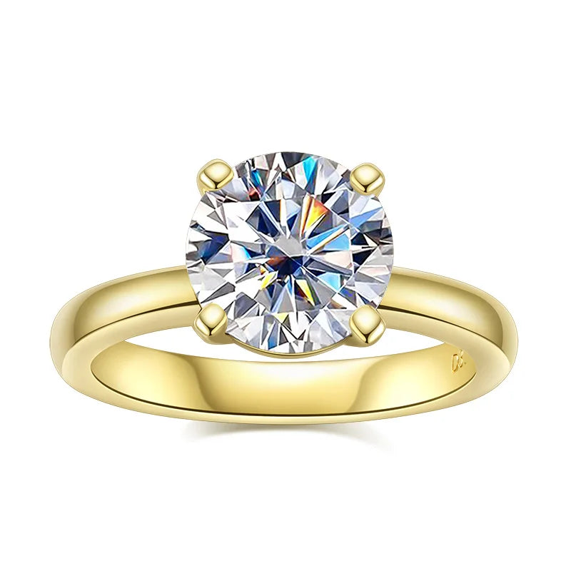 Anel Dourado de Noivado de Moissanite de 1 Ct, 2 Ct ou 3 Ct