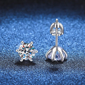 Brincos Solitários Moissanite com Fecho Rosqueado-Stud